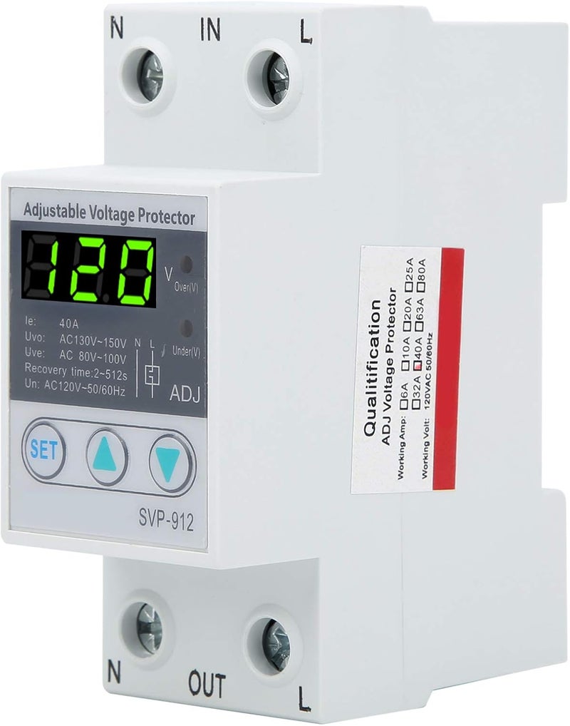 Kodrily Under Voltage Protector Relay, SVP912 120V AC Voltage Stabilizer, Self Recovery Automatic Reset Switch, Plastic Adjustable Voltage Protective Device Current Protector - Image 1